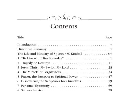 table of contents sample