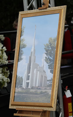 An artist’s rendition of the Rome Italy Temple was on display at the groundbreaking.