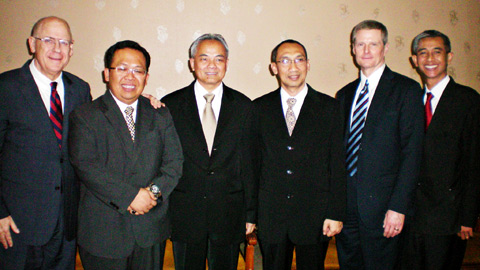 Elder Bednar with leaders of the first Indonesian Stake