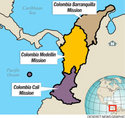 Map showing the Columbia Medellin Mission Boundaries