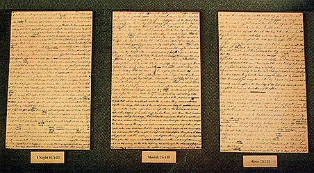 Three sheets from the printer’s manuscript of the Book of Mormon