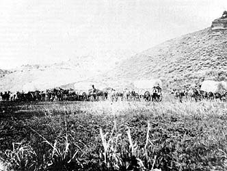 wagon train entering Echo Canyon, 1867