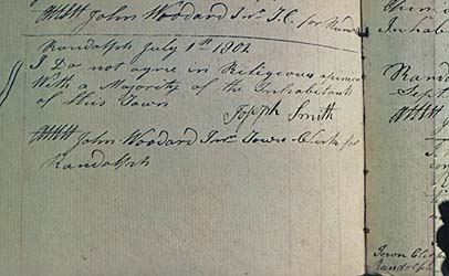 Randolph, Vermont, records signed by Joseph Smith Sr.