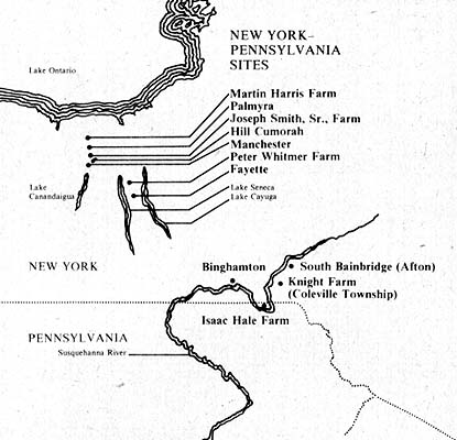 map of New York–Pennsylvania sites