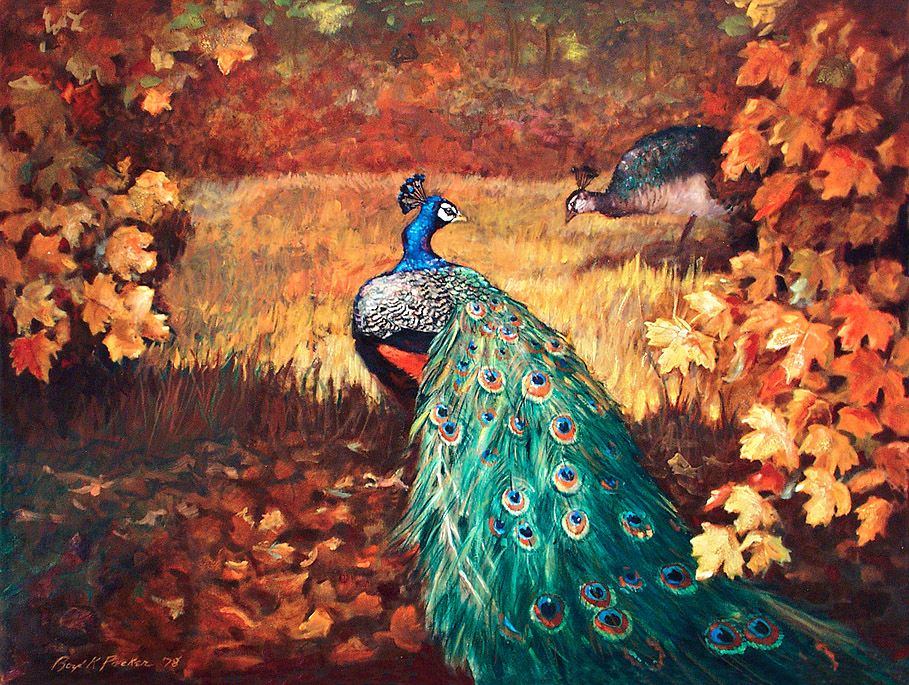 Peacocks and Autumn Leaves