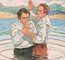 조셉과 올리버는 서로 침례를 준다.