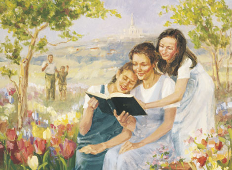 women reading in a garden