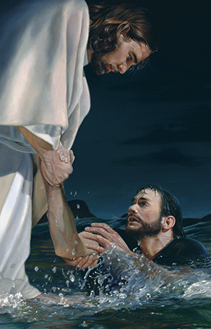 Christ with Peter in water
