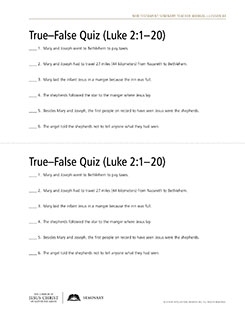handout, true-false quiz