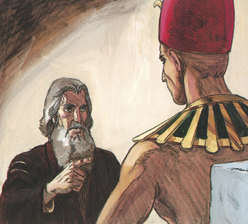 Moses speaking to king of Egypt