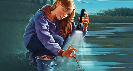 young woman pulling worm from ground